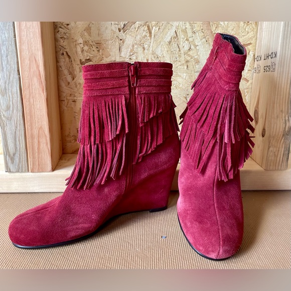 Aerosoles Fringe Suede Ankle Booties Size 7.5 Zip Up - Picture 2 of 8